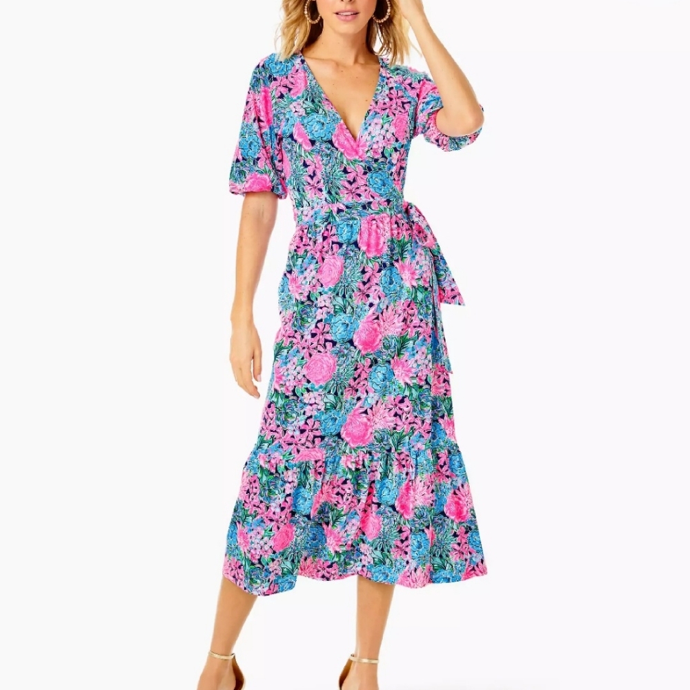 NWT Lilly Pulitzer Brantley Midi Wrap Dress. Size L
